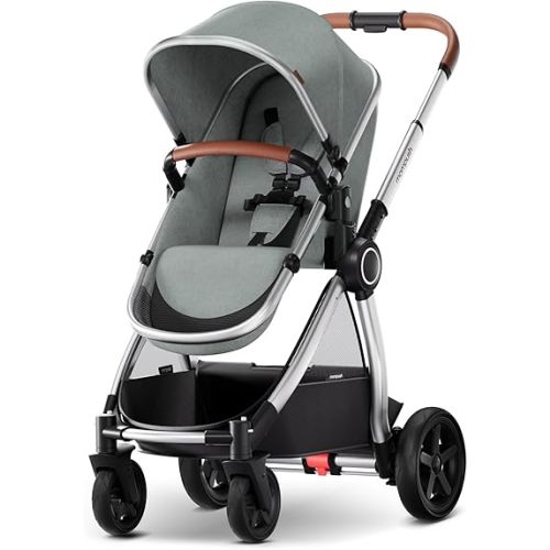 Mompush Ultimate2 Baby Stroller, Premium Convertible Full-Size Stroller for Toddler, Reversible Seat with One Hand Recline Adjustment, Car Seat Adapter Included