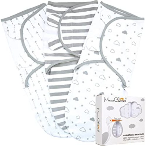 Mama Cheetah Organic Baby Swaddle Blanket, Adjustable Newborn Swaddle Sleep Sacks, Easy Swaddles for Boys and Girls 0-3 Months, Nursery Swaddling Essentials, 3-Pack, Grey