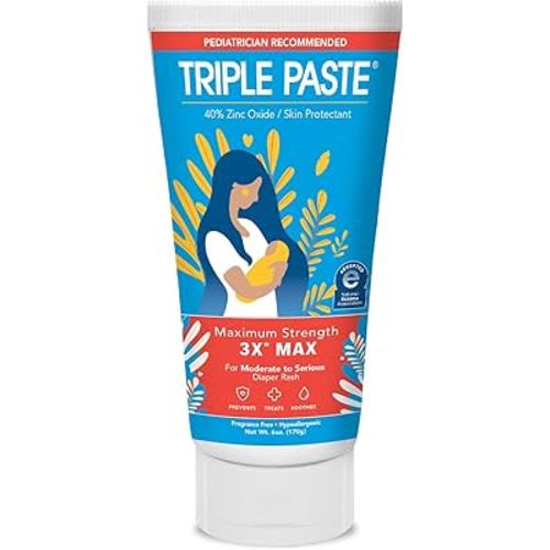 Triple Paste 3X Max Diaper Rash Ointment, Maximum Strength Zinc Oxide Ointment for Severe Diaper Rash, 6 oz Tube