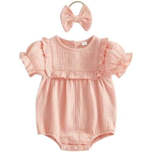 Summer Baby Girl Clothes Newborn Cotton Linen Romper Short Sleeve Infant Onesie Smocked Bodysuit Baby Outfits