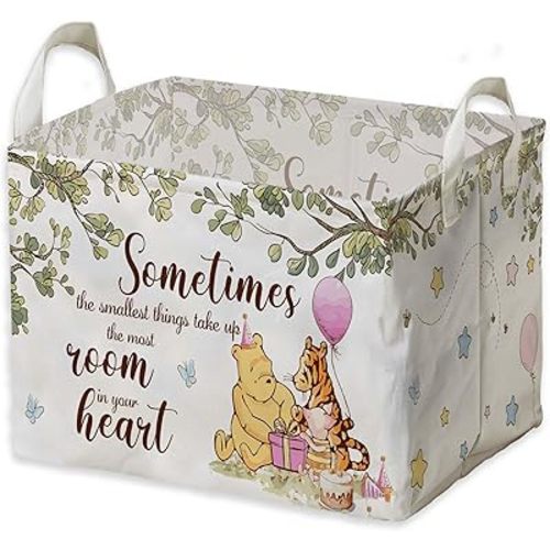 Winnie Nursery Decor, the Pooh Baby Stuff, Winnie Storage Nursery Basket, Large squarecanvas Laundry Hamper With A Waterproof PECoating, Foldable, Toys Bin, Baby Nursery HamperDecor, Star