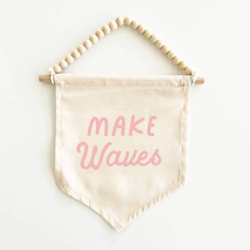 Make Waves Canvas Hang Sign: Surf Decor for Girl's Room, Surf Nursery, Surf Playroom, Girl Nursery, Beach House Decor, Coastal {Palm Pink}