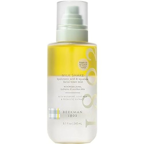 Beekman 1802 Milk Shake Hydrating Toner & Face Mist - Hyaluronic Acid & Squalane - Gentle - Minimizes Pores & Soothes Redness - Alcohol Free, Non-Comedogenic, Cruelty Free, Fragrance Free