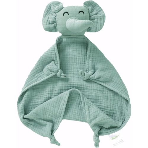Organic Elephant Lovey for Babies - Muslin Security Blanket, Soft Snuggle Animal for Newborn - Gift for Boys and Girls (Green)