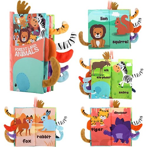Sandrem Baby Soft Book, Early Education Toys for 0-3-6-12 Months Babies, The Cloth Book is Bright and Colorfast, Contains Sound Paper Inside, Which Helps The Newborn's Visual and Auditory Growth - Land Animals