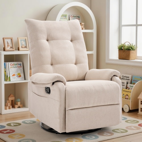 360° Rotating Rocking Recliner Chair Suitable for Small Spaces - Compact Bed & Rocking Chair with & Armrests, Manual Handle Operation, Assembly, Painted for -Friendly Rooms