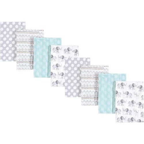 Hudson Baby Cotton Poly Flannel Burp Cloths Multipack, Gray Elephant 8-Pack, One Size