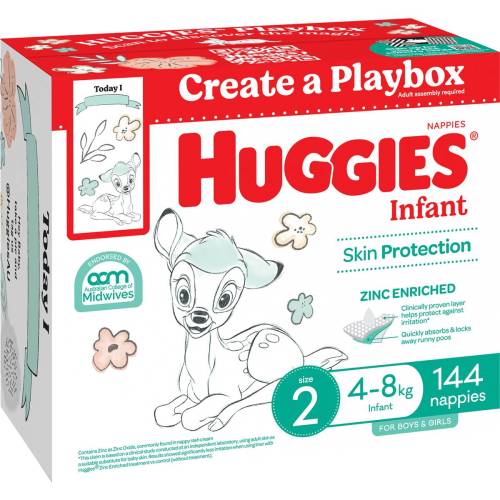 Huggies Infant Nappies Size 2 (4-8kg) Value Pack 144 Pack