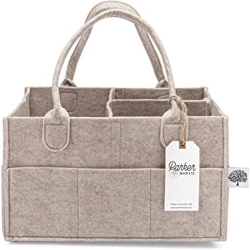 Parker Baby Diaper Caddy - Nursery Storage Bin and Car Organizer for Diapers and Baby Wipes - Oatmeal