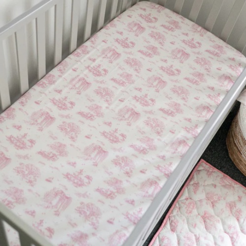 Spring Toile Pink Fitted Crib Sheet