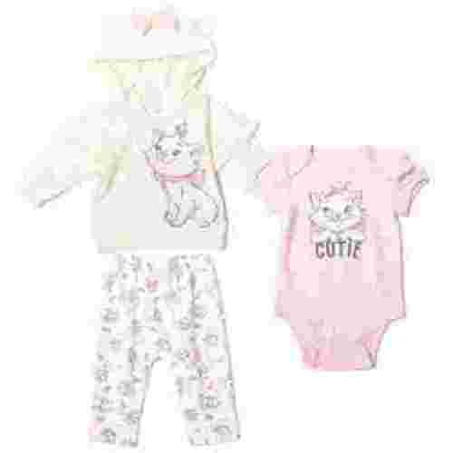 Disney The Aristocats Marie Newborn Baby Boy or Girl Fleece Hoodie Bodysuit and Pants 3 Piece Outfit Set Newborn to Infant