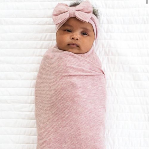 Heather Mauve Ribbed Swaddle & Luxe Bow Headband Set - Little Sleepies