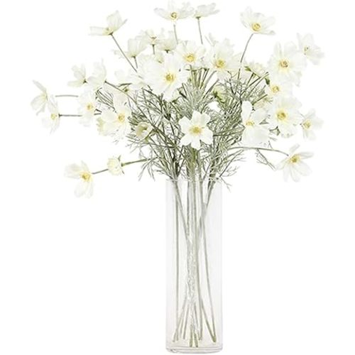 2 Pcs Artificial Fake Flowers Plants Cosmos Silk Flower Arrangements Wedding Bouquets Decorations Plastic Floral Table Centerpieces for Home Kitchen Garden Party Decor Approx 23.6'' High - White