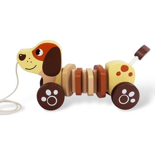 Baby Toys Car,Wooden Pull Along Toddler Toy, Developmental Toy for 1 Year Old Girl Boy Birthday Gift