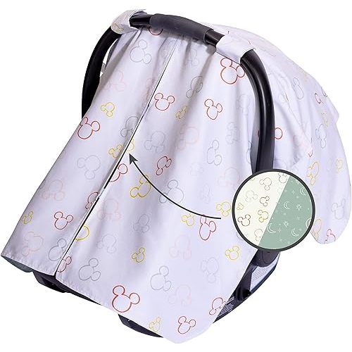 Disney Baby by J.L. Childress Reversible Infant Car Seat Canopy - Shade and Privacy Cover for Baby - Unisex, Gender Neutral - Multicolor Mickey Mouse
