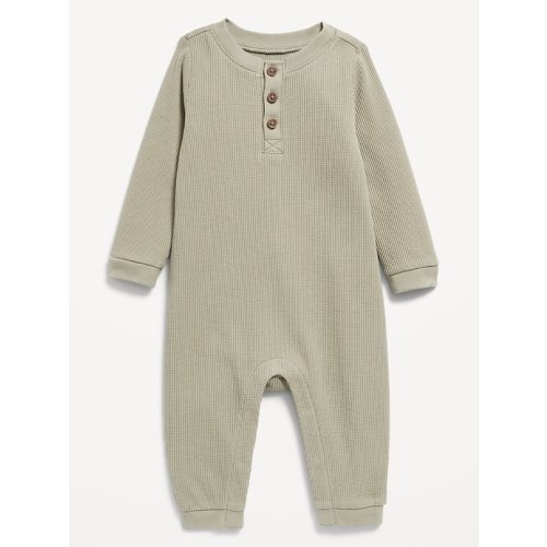 Long-Sleeve Thermal-Knit Henley One-Piece for Baby