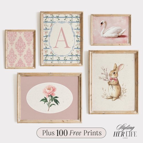 Vintage Nursery Gallery Wall Art, Cottagecore Print, Newborn Name Sign, Personalised Baby Girl Nursery, Custom Baby Gift, Printable, DIGITAL