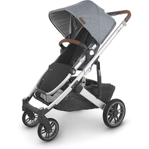 UPPAbaby Cruz V2 Stroller/Full-Featured Stroller with Travel System Capabilities/Toddler Seat, Bumper Bar, Bug Shield, Rain Shield Included/Gregory (Blue Mélange/Silver Frame/Saddle Leather)