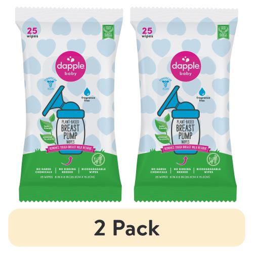 (2 pack) Dapple Baby Breast Pump Cleaning Wipes, Unscented, 1 Resealable Pack (25 Wipes)