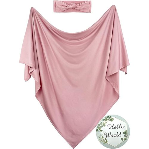 OWLOWLA Swaddle Blanket and Hat Set Newborn Swaddle Wrap Baby Receiving Blanket for Baby Boys Girls(Blush)