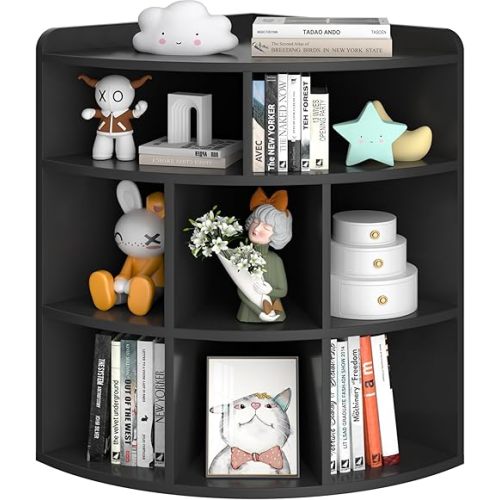 Vecelo 3-Tier Corner Cabinet with 8 Cubbies, Wooden Cube Storage Organizer, Modern Corner Bookshelf Units for Bedroom, Living Room, Study Room, Black