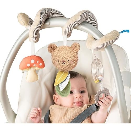 Taf Toys Bear Hug Spiral Car Seat Toy - Plush Bear & Mushroom, Colorful Teethers, Sensory Toys Soft Hanging Toys - Carseat Toys Hanging for Babies 0-6 Months - Newborn Baby Girl Boy Birthday Gifts
