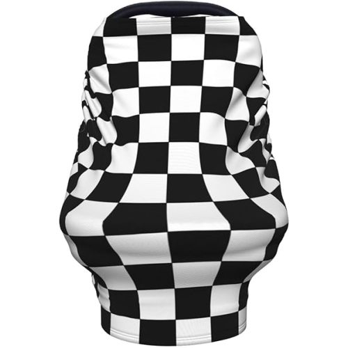 Checkered Black and White Baby Car Seat Cover Soft Breathable Nursing Cover Breastfeeding Cover Multiuse Infant Carseat Stroller Cover for Girls and Boys