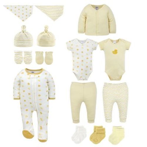 The Peanutshell Layette Gift Set, Lucky Ducky Baby Clothes with Bibs and Accessories, 0-3 Months, 15 Piece Set