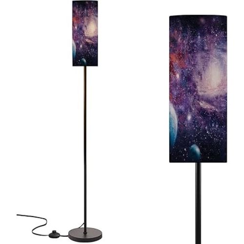 Modern Standing Lamps Planets Stars Galaxies Outer Space Showing Beauty Space Exploration Floor Lamp Metal Pole Lamp with Linen Lampshade for Bedroom Living Room Office Nursery Reading Foot Switch