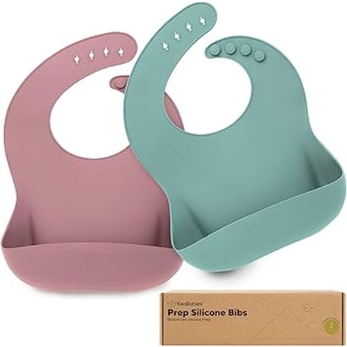 KeaBabies 2-Pack Silicone Baby Bibs for Eating - Sturdy Food-Grade Silicone Bibs for Babies Girl, Boy, Large Food Catcher, Clean & Put On Easily, Waterproof Toddler Feeding Essentials (Quantum)
