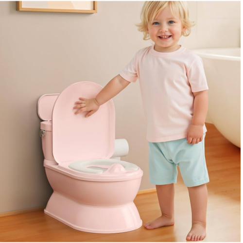 2-in-1 Toddler Potty Training Toilet - Larger Potty Chair & Detachable Training Seat for Boys & Girls Ages 1-3 with Flushing Sound, Wipes Storage, Toilet Paper Holder