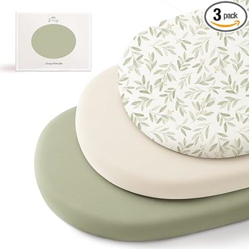 Konssy 3 Pack Stretchy Bassinet Sheets for Baby Girl Boy, Soft Breathable Baby Bassinet Mattress Sheets Fit for Hourglass Oval Cradle, Moses Basket Rectangle Mattress (Garden Sage)