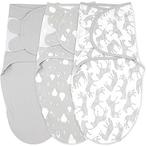 Baby Swaddle Wrap, Easy Change Baby Zipper Blanket Swaddles, 3-Pack Newborn Swaddle Sack, Baby Swaddles Sleep Sack 0-3 Months, Swaddles for Newborns, Nursery Swaddling Blankets, Grey Zebras