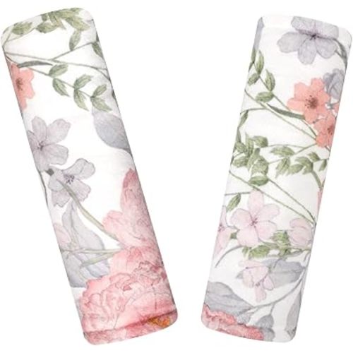 Car Seat Strap Pads for Baby Kids, HNHUAMING Ultra Soft Pink Carseat Straps Shoulder Covers, 2 Pack Infant Seat Belt Cover Pad for Baby Car Seats/Strollers/High Chair/Pushchair, Floral