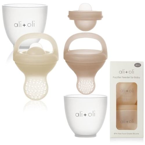 Ali+Oli (2-pc) Food & Fruit Feeder Pacifier (Oat & Coco) Set for Baby, BPA-Free Food-Grade Silicone Fruit Pacifier Feeder, Infant & Toddler Teether Soother, Fruit Teethers for Babies
