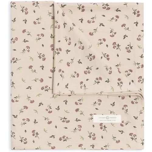 Colored Organics Baby Organic Cotton Swaddle - Infant Receiving Blanket - Betty Floral/Purple + Olive