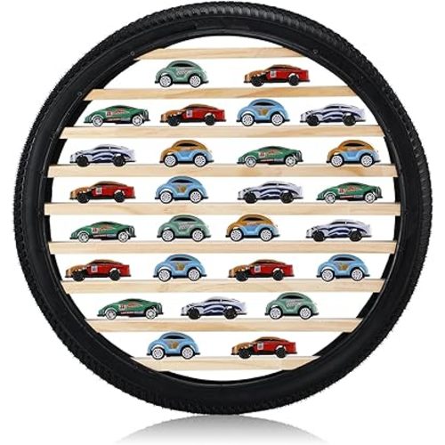 Tire Toy Box Wall Display Car Shelf Model Car Display Case Stand for 1/64 Car Collectibles Cars, Collectibles, Toy Figurines, Tiny Dolls (Diameter 23.6 Inches)