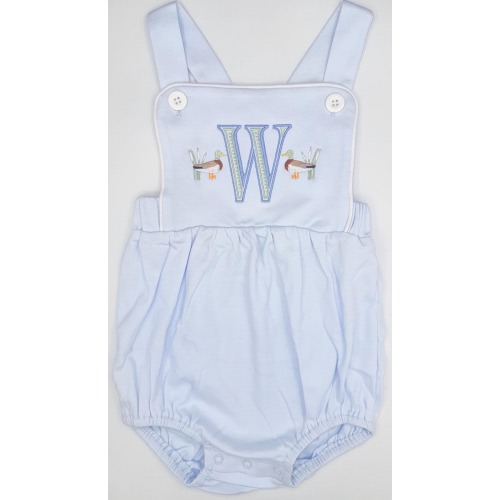 Embroidered Mallard Ducks and Initial Light Blue Boy’s Sunsuit, Baby Boy Toddler | Duck Bubble, Boy Outfit, Summer, Monogram Options
