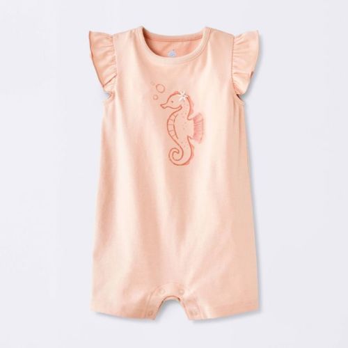 Baby Girls' Seahorse Graphic Ruffle Tank Romper - Cloud Island™ Pink 3-6M