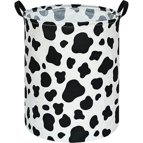 KUNRO Toy Bin Waterproof storage organizer for Nursery Hamper Home decor Closet Kids Bedroom Laundry Baby Gift Shelf Baskets (Rould Cow pattern)