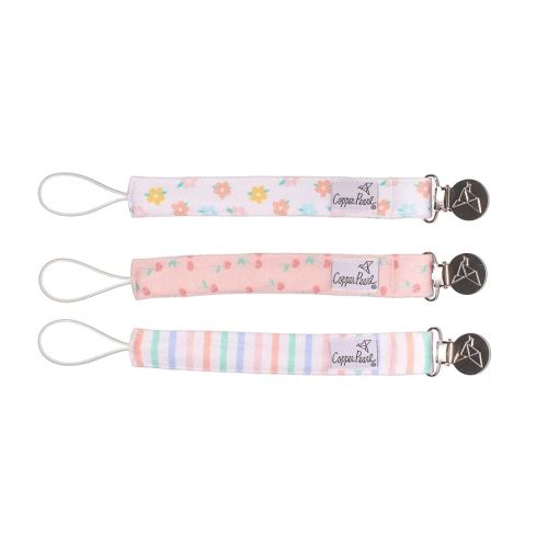 Copper Pearl Pacifier Clip 3-Pack: Premium Knit Binky Clips for Baby Girls and Boys - Stylish Stainless Steel Pacifier Holder Clip - Cheery