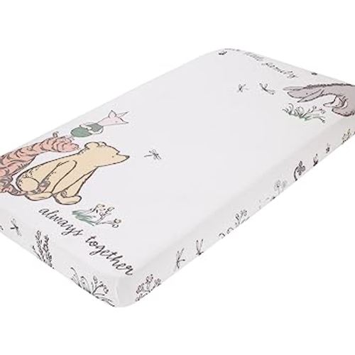 Disney Classic Pooh Naturally Friends Ivory and Taupe 100% Cotton Photo Op Fitted Crib Sheet