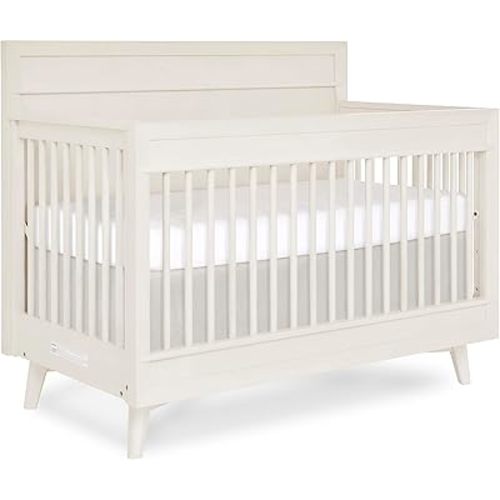 Evolur Loft Antilia 4-in-1 Convertible Full-Size Baby Crib in Vanilla Bean, GreenGuard Gold & BSA, Converts to Toddler, Day & Full-Size Bed, 3 Mattress Heights Modern Scandinavian Design