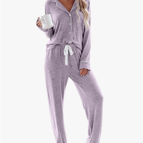 Aamikast Women's Pajama Sets Long Sleeve Button Down Sleepwear Nightwear Soft Pjs Lounge Sets