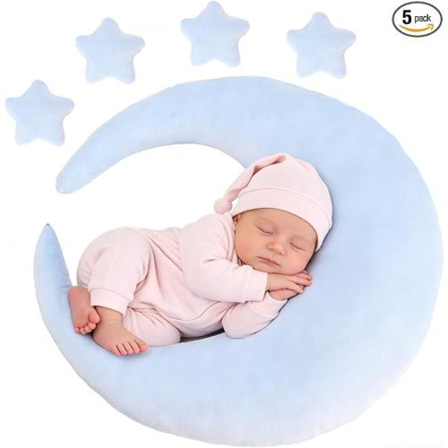 Newborn Photography Props 5Pcs Baby Moon Star Pillow Set Newborn Photography Posing Pillows Adjustable Photography Props, Blue