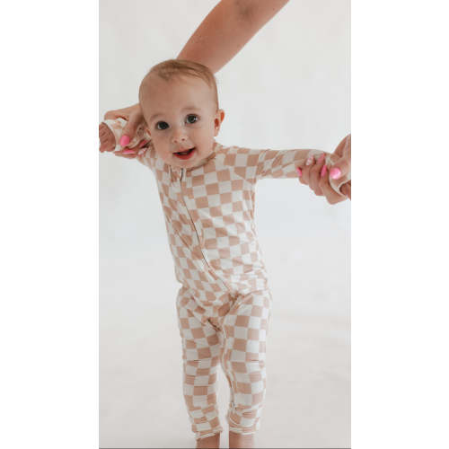 Infant Romper in Neutral Checkered