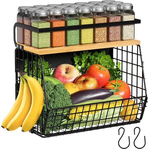 Ofiray-home Magnetic Shelf for Fridge with Wood Lid, Fruit Potato and Onion Storage Bins, Pantry Organizers & Storage, Large Container Magnetic Spice Rack for Refrigerator, Kitchen Counter, Cabinet