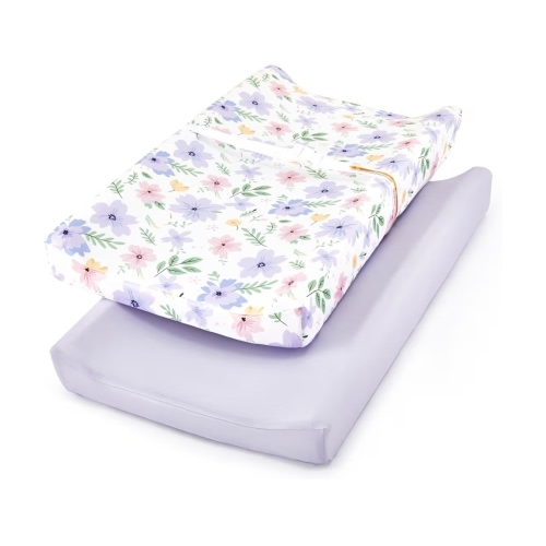 TILLYOU Changing Pad Cover Girl Set in Soft Jersey Material - Fits 32"/34''x16 Contoured Pad for Babies, Brilliant Little Flowers and Purple