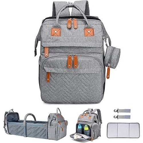 Baby Diaper Bags with Changing Station Multifunctional Waterproof Diaper Bag Backpack Travel Baby Bag with Changing Pad, Pacifier Case,Baby Essentials(Grey)