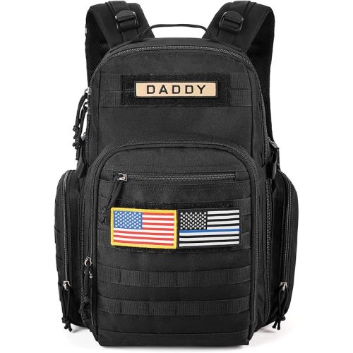 MIRACOL Military Diaper Bag for Men - Waterproof Multi-Pocket Organization Diaper Backpack for Travel Hiking Camping - Baby Gear for Active Dad Black